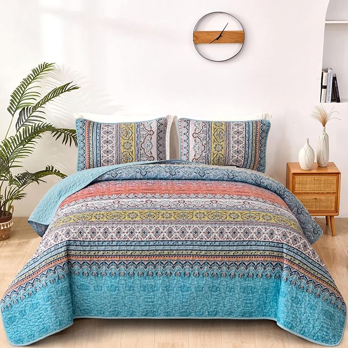 WONGS BEDDING Boho King Quilt Set, Lightweight Bed Decor Bedspread by WONGSBEDDING