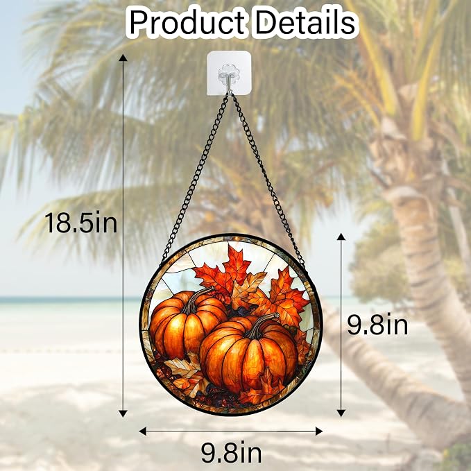DASTOLL Stained Glass Window Hanging, Pumpkin Maple Leaf Suncatcher - Image 7