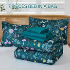 Yiran Teal Blue Comforter Set King Size, 7 Piece Floral Botanical Comforter - Image 8