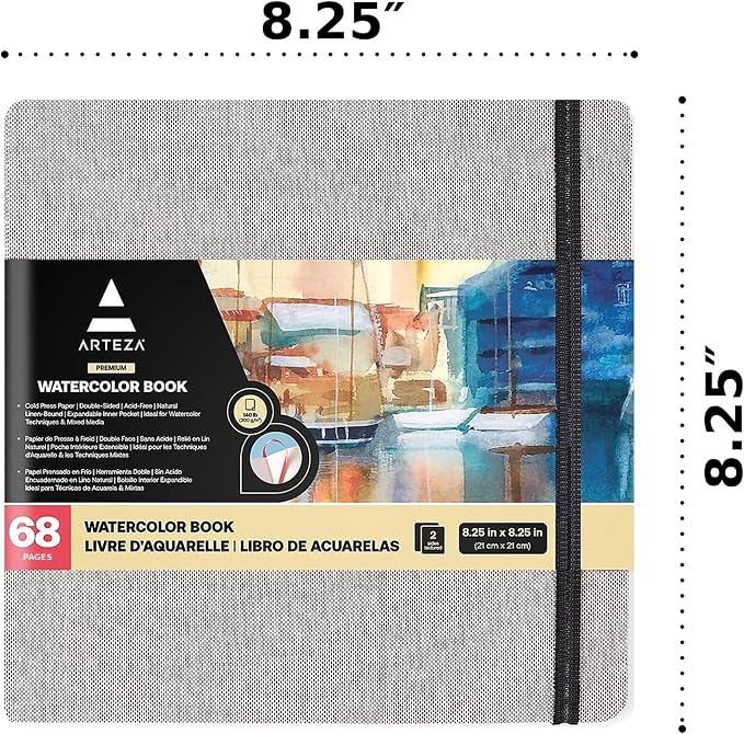 ARTEZA Watercolor Sketchbooks, 8.25 x 8.25 Inches, 68 Pages Each, 110 lb / 230 - Image 7