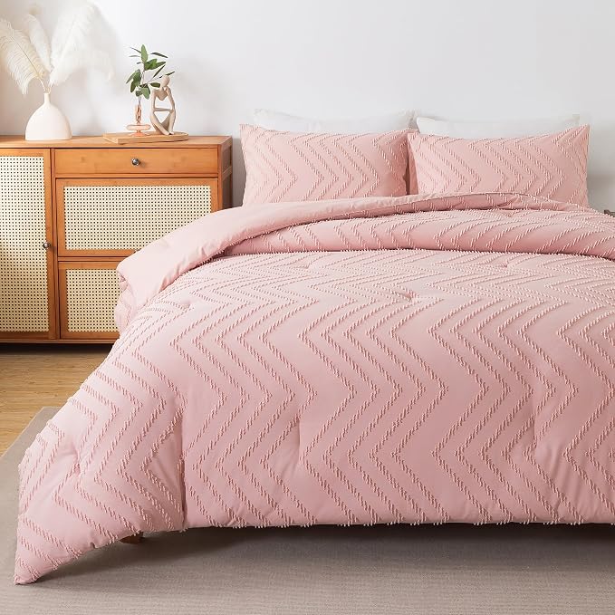 Andency Pink Comforter Set King, Boho Cute Girls Women Soft Fluffy Warm - Image 4
