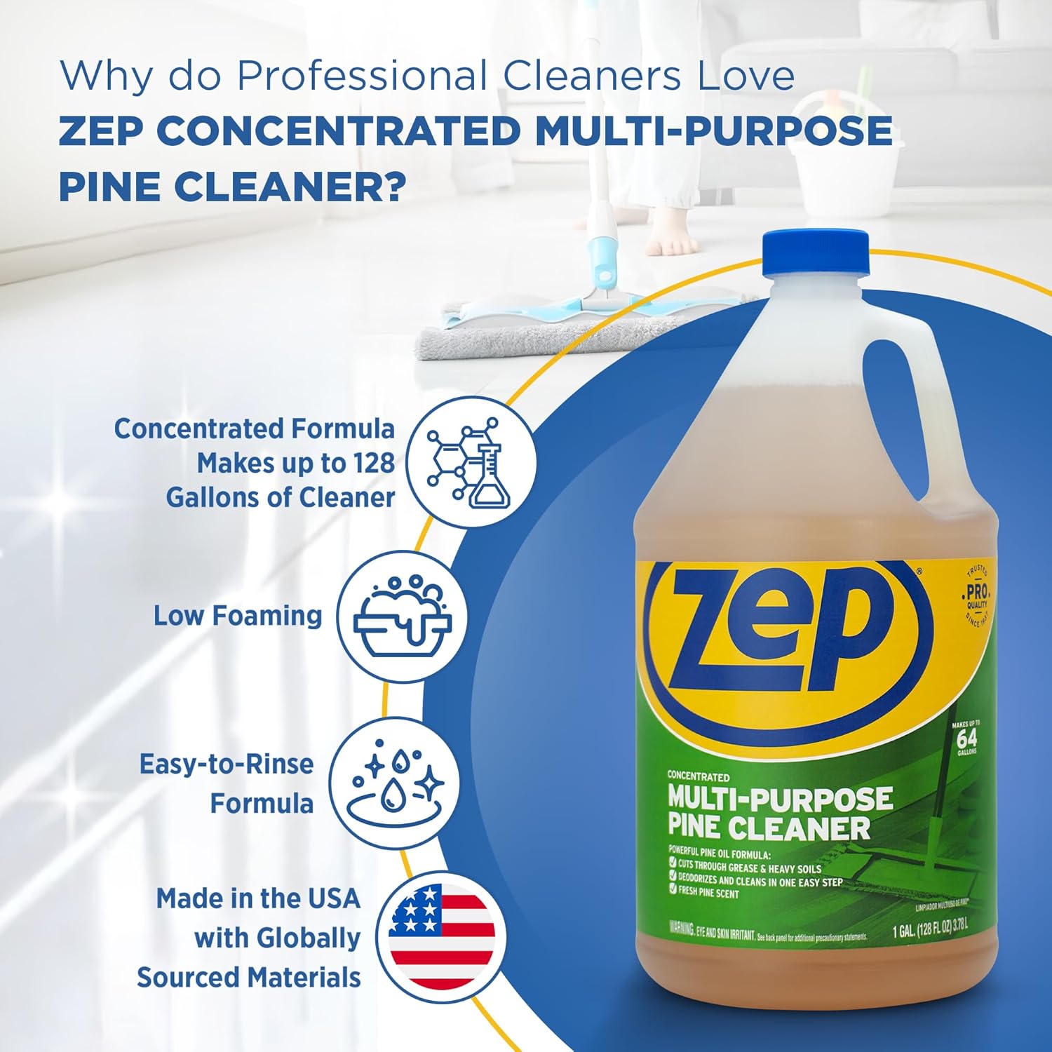 Zep Concentrated Multi-Purpose Pine Cleaner - 128 oz (Pack of 2) ZUMPP128 - Multi-Purpose Cleaner for Professional, Commercial and Household Use, From the Bathroom to Kitchens and Dining Rooms