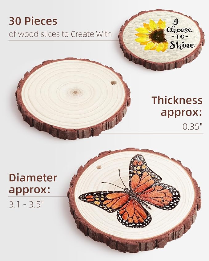 Wood Slices with Hole, Unfinished Wooden Circles - Image 2