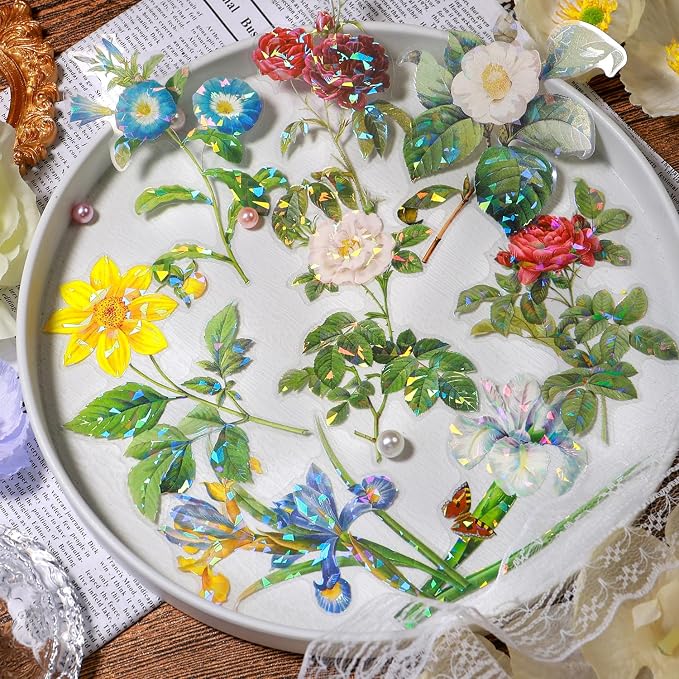 Yoksas 40 Pcs Large Vintage Shiny Flowers Stickers - Image 4