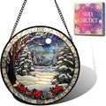 Cedar Snowscape Acrylic Suncatcher Faux Stained Glass Window Hanging 6.3" | by Unknown