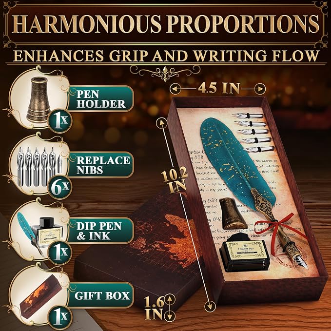 Feather Quill Pen and Ink Set – Stainless Steel Dip Pen Writing Quill and Ink - Image 2