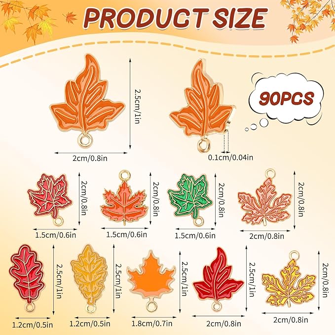 SANNIX 90 Pcs Fall Charms for Jewelry Making, Thanksgiving Fall Leaf Enamel - Image 2