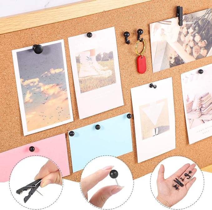 BESARME 200 Pcs Push Pins for Bulletin Board, Thumb Tacks for Cork Board | Black - Image 4