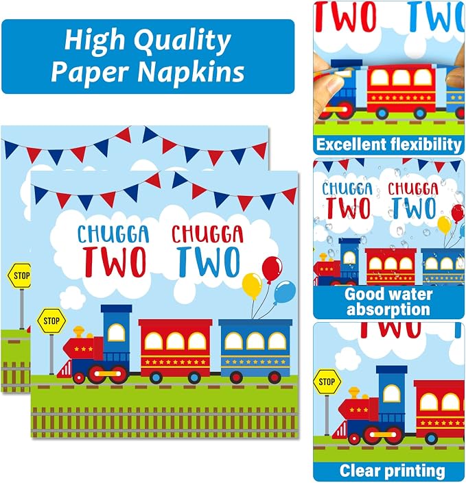 100 PCS Chugga Chugga Two Two Party Supplies Set Train Plates and Napkins 2nd - Image 3