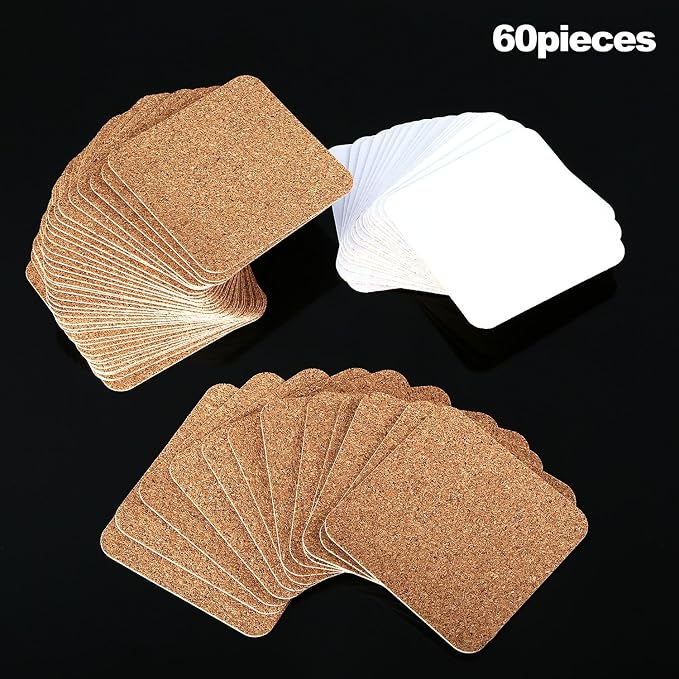 60 Pieces Self Adhesive Cork Coasters Squares/Round 4 x 4 Cork Mats Backing - Image 7