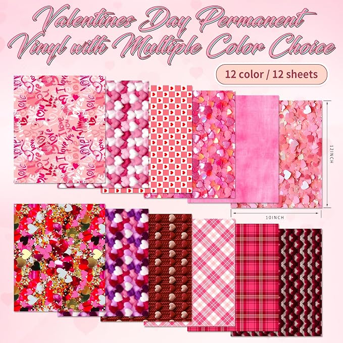 Tintnut Pink Heart Valentine's Day Permanent Vinyl 12 Pcs 12x10in Vinyl | Pink - Image 4