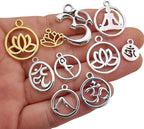 100g Craft Supplies Antique Silver Yoga OM Lotus Flower Charms - Image 3