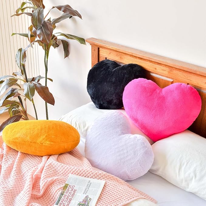 Orange Heart Pillows, Cute Heart Decorative Pillow, Heart Shaped Throw Pillows for Bed, Faux Rabbit Fur Plush Hoom Decor Pillow Cushion for Chair Sofa Living Room (Mini 12.9" x 9.8")