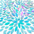 120 Pcs Iridescent Aqua Mosaic Tiles, Hand Cut Stained Glass Petals, Floral - Image 2