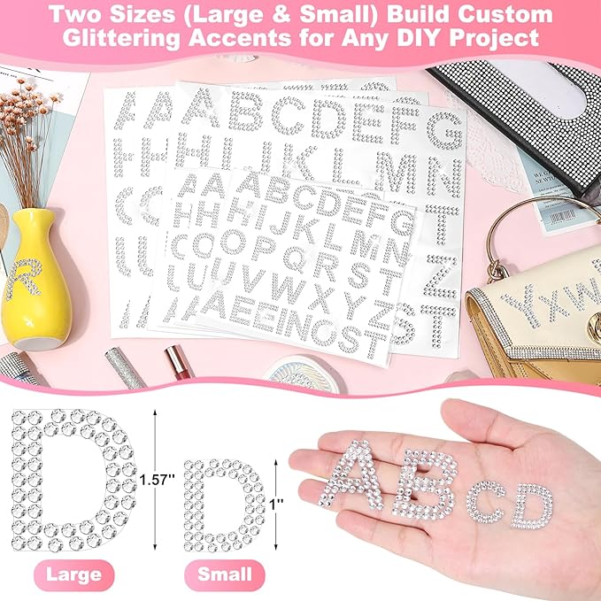 6 Sheet Rhinestone Letters Stickers 1.57'' and 1''A to Z Glitter Alphabet - Image 3