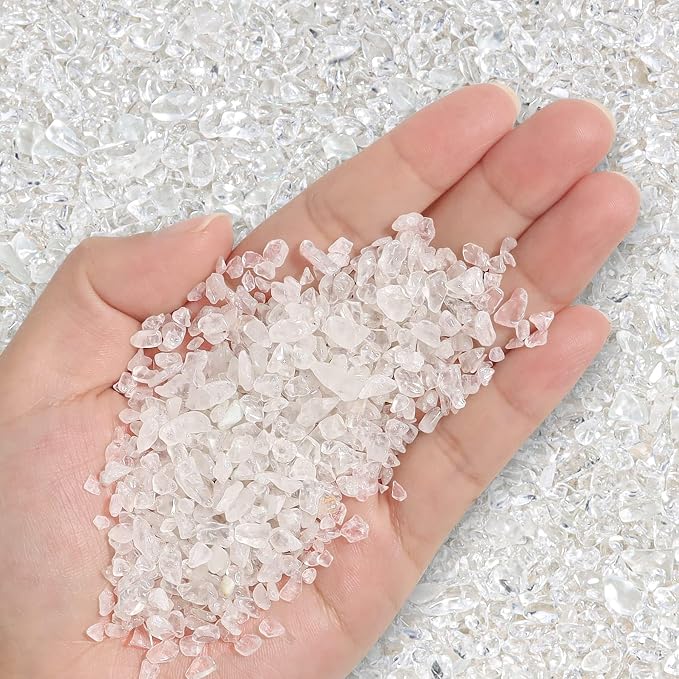 T4U Tumbled Chips Stones Crushed Crystal Quartz 1 LB, Irregular Shaped Gravels by T4U