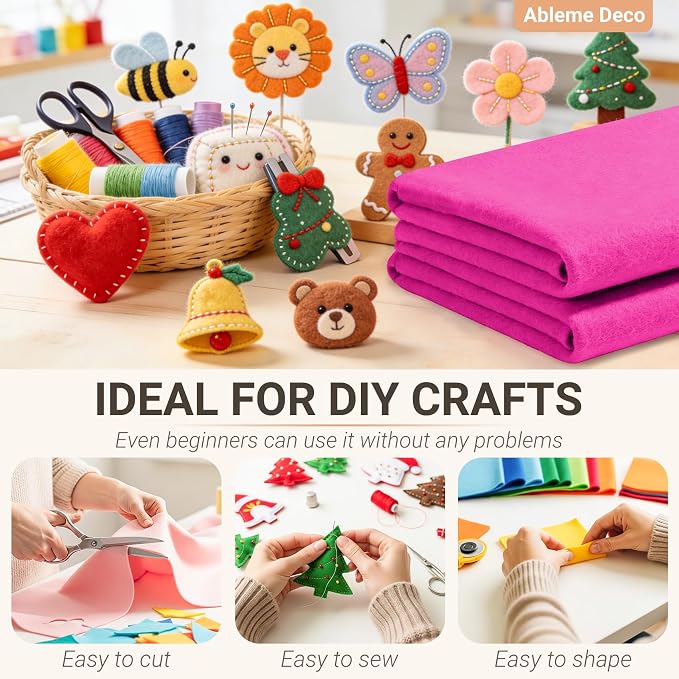 Felt Fabric Sheets 18" x 18" 1.6mm Soft Craft Felt, Fuchsia | Soft Precut Felt - Image 4