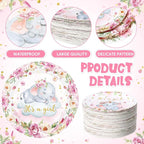 Funnymoom 7 Inch Pink Elephant Baby Shower Paper Plates 60 Pcs It's a Girl - Image 3