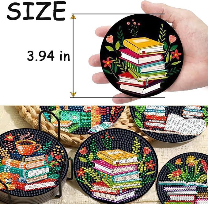 TDOOW Diamond Art Coasters 8 Pcs Colorful Book Diamond Painting Coasters Kit - Image 5