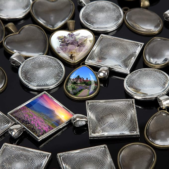 60 Pieces 5 Styles Pendant Trays 30pcs Round & Square & Heart & Teardrop & Oval - Image 5