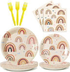 Boho Rainbow Party Plates Napkins Decorations Serves 24, Groovy Hippie Party by partygreeting