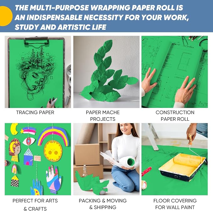 Parrot Green Wrapping Paper 15"x450", Solid Color Green Kraft Paper Roll - Image 4