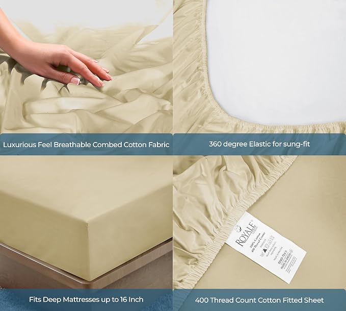 Royale Linens 400 Thread Count 100% American Grown Cotton Fitted Sheet King Size - Image 5