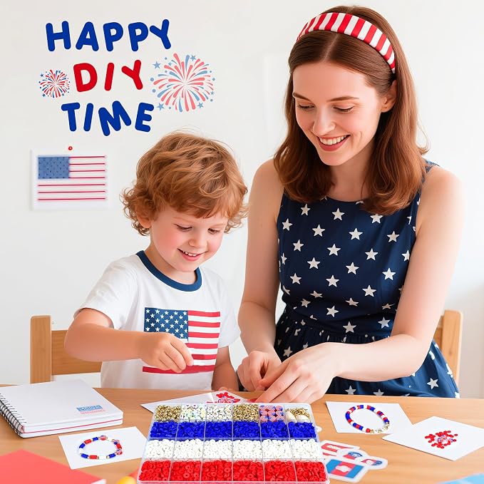 Redtwo 4th of July Red White and Blue Clay Beads Bracelet Making Kit - Image 6