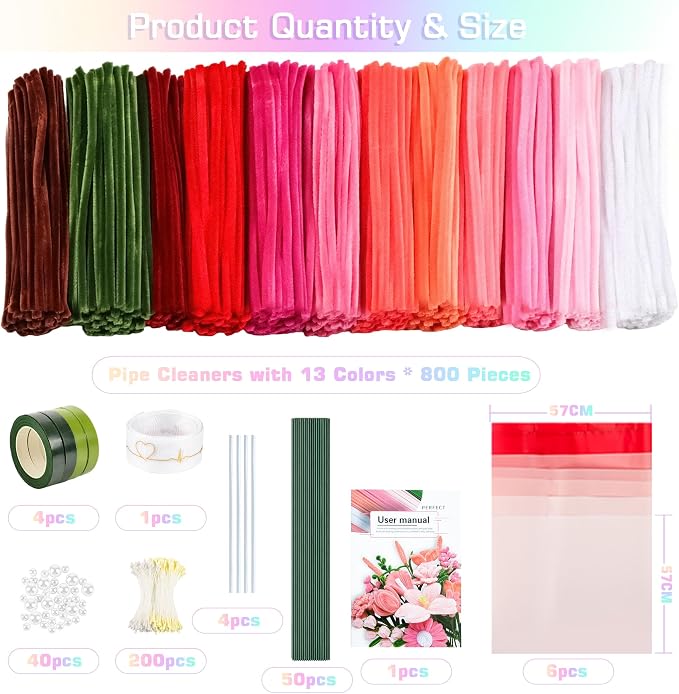 Red Thick Pipe Cleaner Flower Kit - Image 2