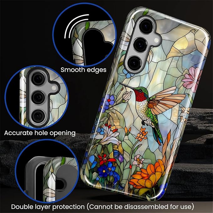 for Samsung Galaxy S25 Plus Case, Hummingbird Wildflower Stained Glass Pattern - Image 5
