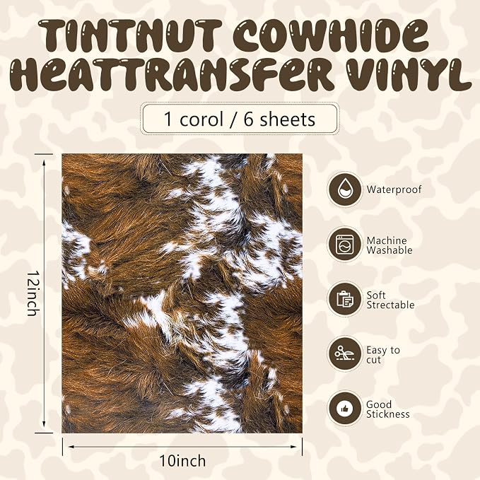 Tintnut Brown Cowhide Heat Transfer Vinyl, easy cut & weed, stretch washable - Image 2