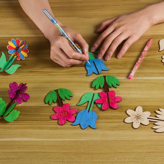 DIY 3D Flower Spring Wood Crafts to Paint, Spring Unfinished Wooden Slices - Image 4