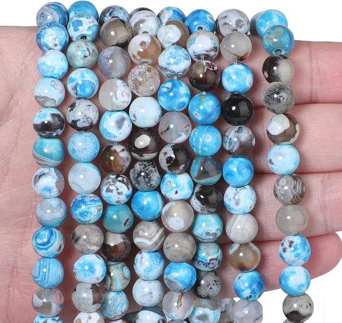 60pcs Round Loose Blue&Coffee Fire Agate Beads - Image 5