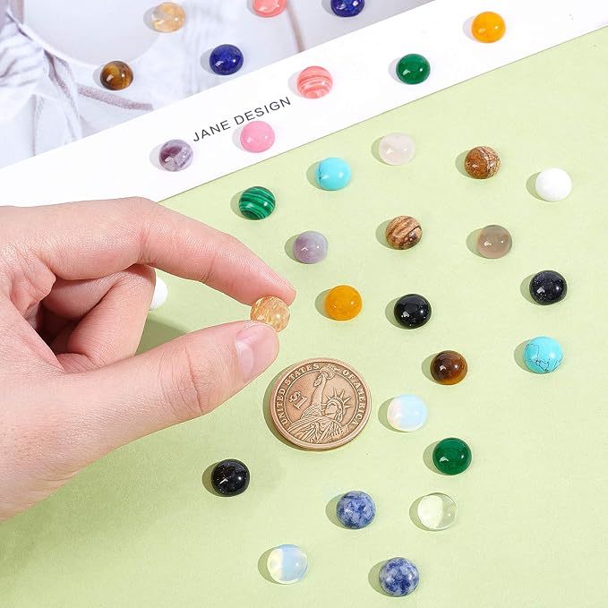 SUPERFINDINGS 40pcs 10mm Half Round Natural Cabochon 20 Color Flat Back - Image 3