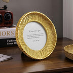 Cuspin 4x4 Round Gold Picture Frame, Vintage Woven Circle Photo Frame - Image 3