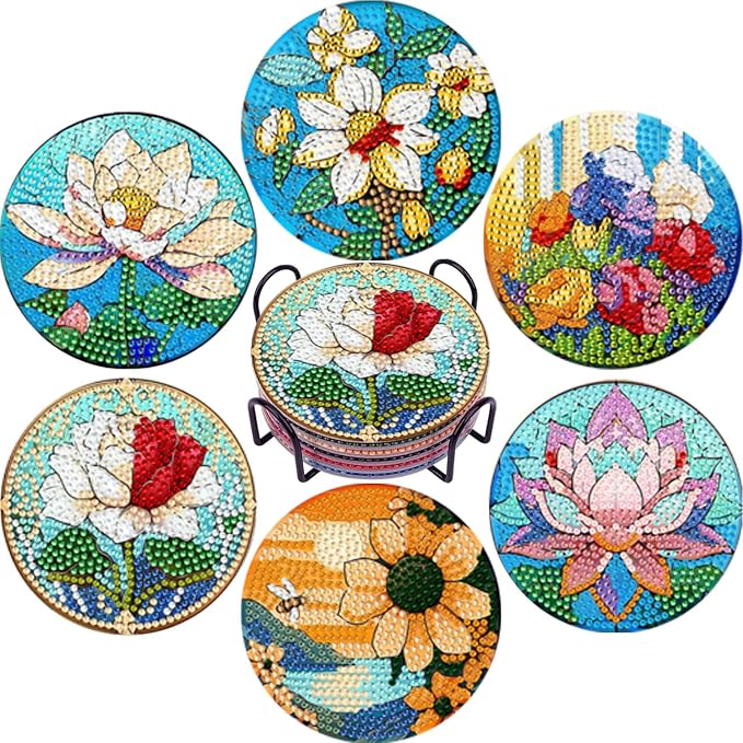 EWJRNSF 6 PCS Flowers Diamond Art Coasters DIY Kit by EWJRNSFDiamondPainting