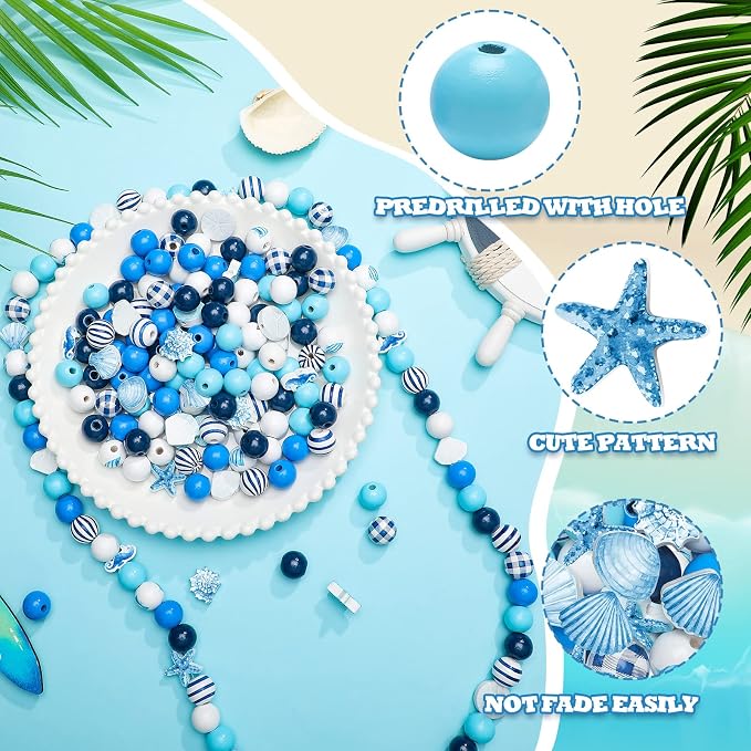 Bencailor 200 Pcs Ocean Theme Wood Beads - Image 5