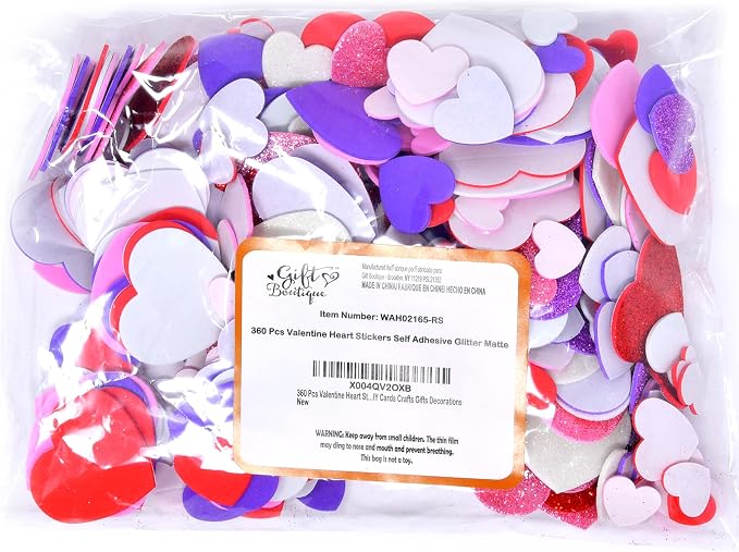 Gift Boutique Foam Heart Stickers 360 Pack Glitter & Matte Self Adhesive EVA - Image 9