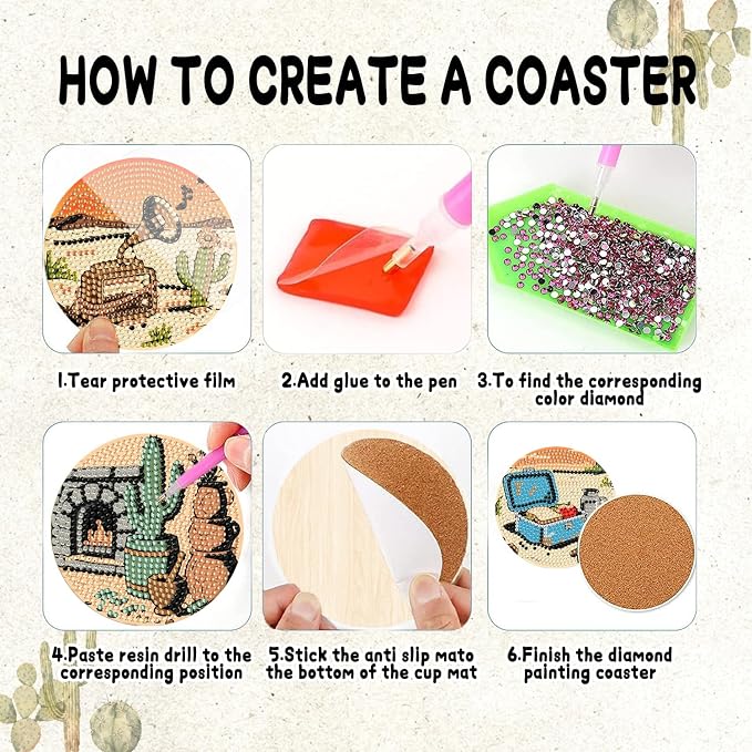 DOZEEZOP 8-Pack Diamond Art Coaster Kit - Image 3