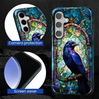 for Samsung Galaxy S25 Case, Crow Faux Stained Glass Pattern Glossy 2 in 1 - Image 6