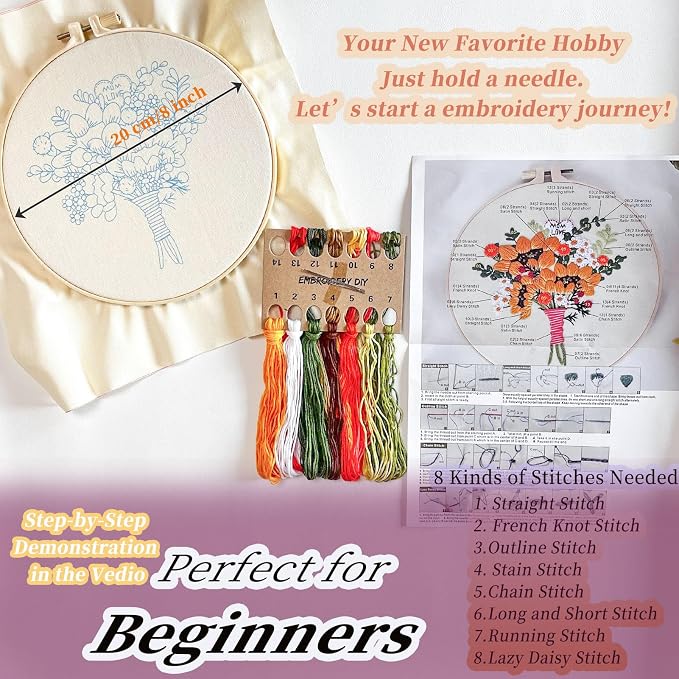 FONNUY Bouquet Flowers Embroidery Kit Love Mom - Image 3