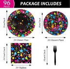 Neon Party Supplies for 24 Guests Neon Plates and Napkins Tableware Set Glow - Image 2