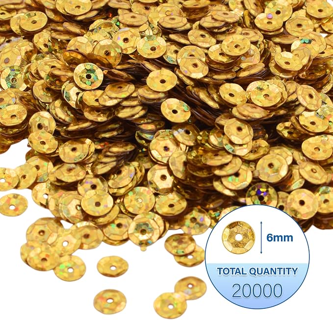 Mandala Crafts 6mm Cup Round Holographic Gold Sequins - Image 3