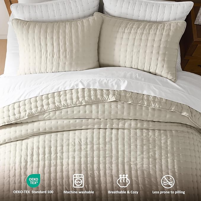 WDCOZY Beige Queen Size Quilts Bedding Sets - Image 7