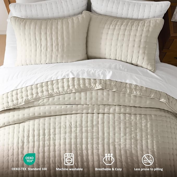 WDCOZY Beige King Size Quilt Bedding Sets - Image 7