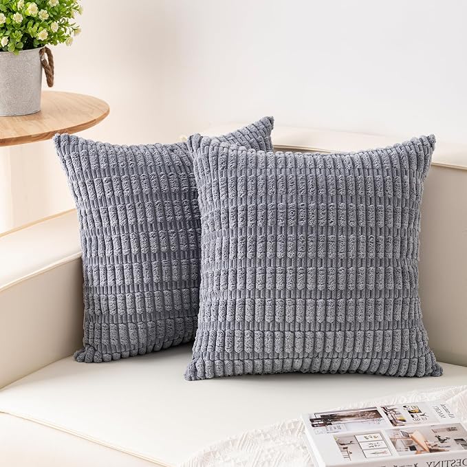 Aegero Pack of 2 Corduroy Decorative Throw Pillow Covers 24x24 InchSoft Striped by Unknown