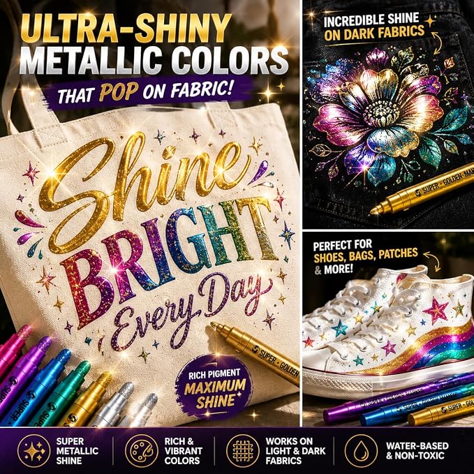SAKEYR Super Golden Metallic Paint Markers, 12 Colors Sparkle Metallic Glitter - Image 6