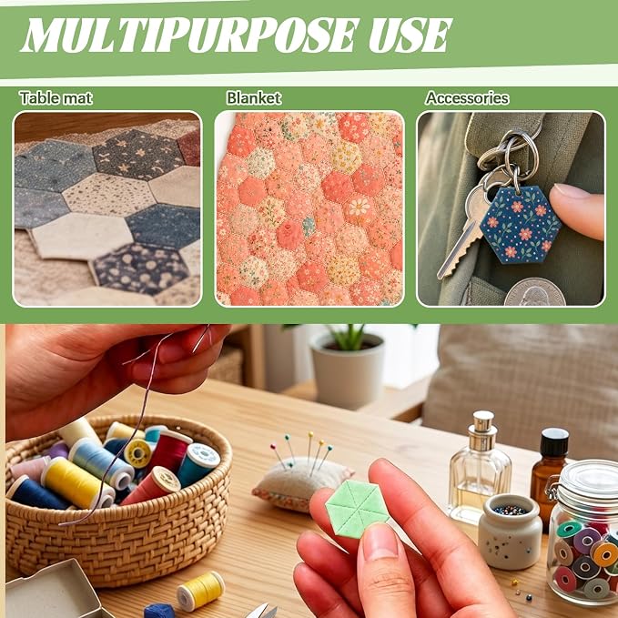 1200 PCS Hexagon Piecing Paper Templates, 0.5" White Paper templates, Quilting - Image 5
