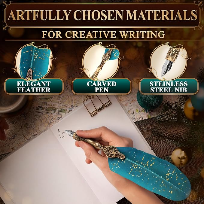 Feather Quill Pen and Ink Set – Stainless Steel Dip Pen Writing Quill and Ink - Image 3