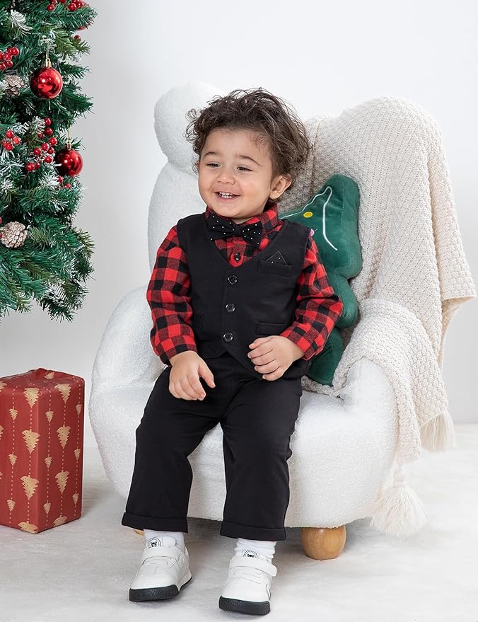 A&J DESIGN Baby Boy Suits Clothes Infant Toddler Formal Gentleman Outfits, Dress Shirt + Vest + Bow Tie + Pants Wedding Set